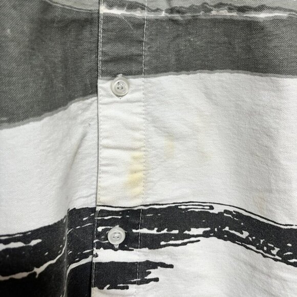 NICCE London White Painter Stripe Button-Up Shirt - Size M - Banded Collar - Picture 2 of 8